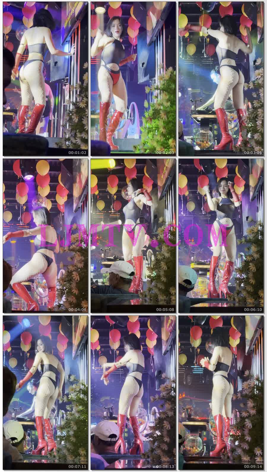 调皮小妹黑色半透视黑丝材质吊带衫红色三角裤白色渔网袜红靴领舞-4K视频