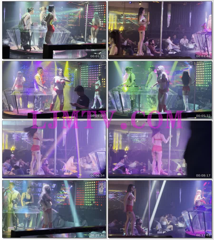 舞台周围几位红色比基尼红皮靴女孩热舞-4K视频