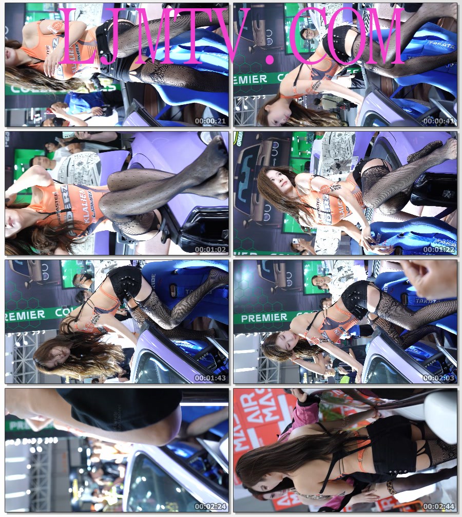 2024佛山改装车展模特菲大飞赛车女郎装吊带蕾丝黑丝袜