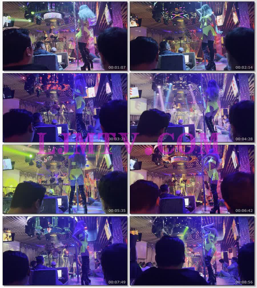 黄色卷发小太妹黄绿色绑带裹胸黑色渔网袜过膝乳胶皮靴扭动身体-4K视频