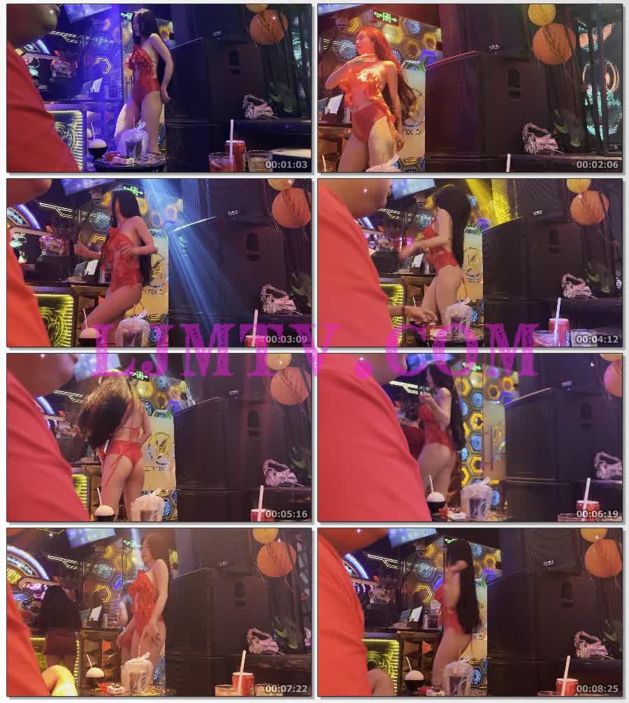 甜美黑发美女绑带红色花边文胸金属光泽高腰裤赚小费-4K视频