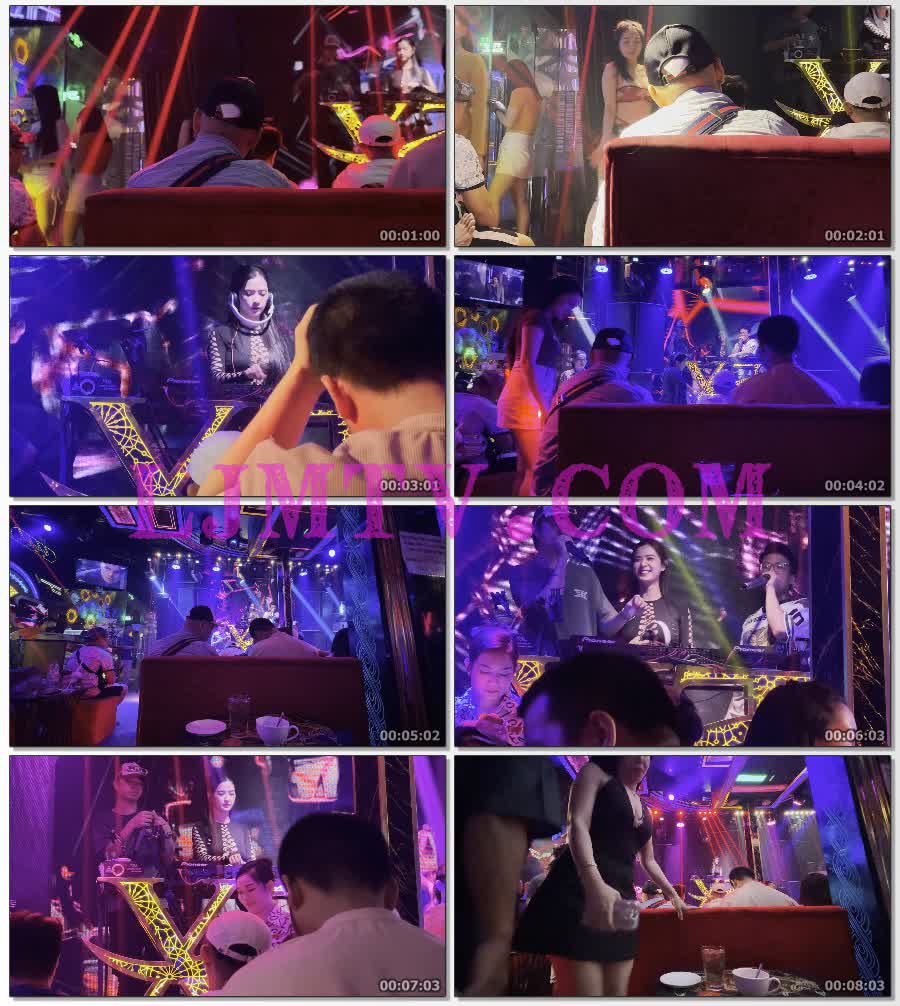 远远距离拍摄修长黑发的黑色镂空连体衣超短裙气质女dj-4K视频