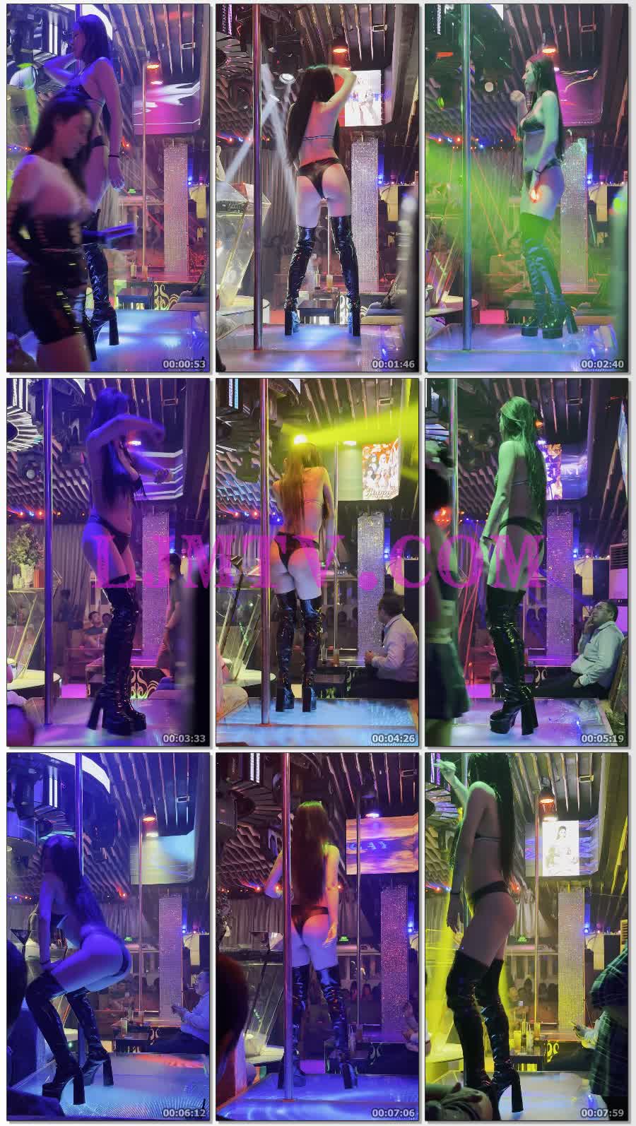 长发气质美女的黑色皮革比基尼套装过膝黑皮靴-4K视频