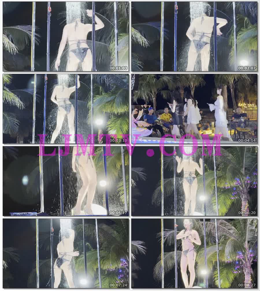 双麻花辫的黑色闪钻比基尼舞台上淋浴浇水诱惑人-4K视频