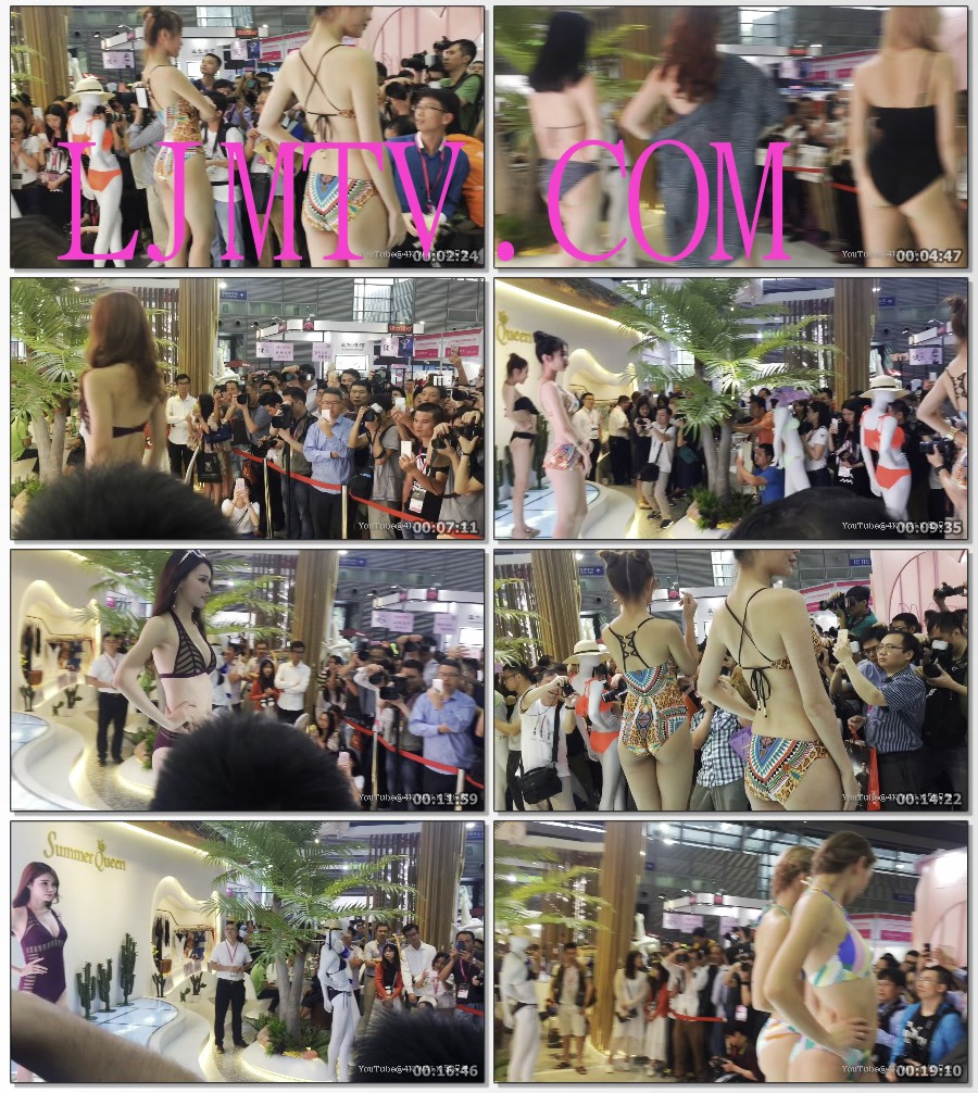 2023深圳SIUF内衣展夏日女王碎花边比基尼小草帽美女