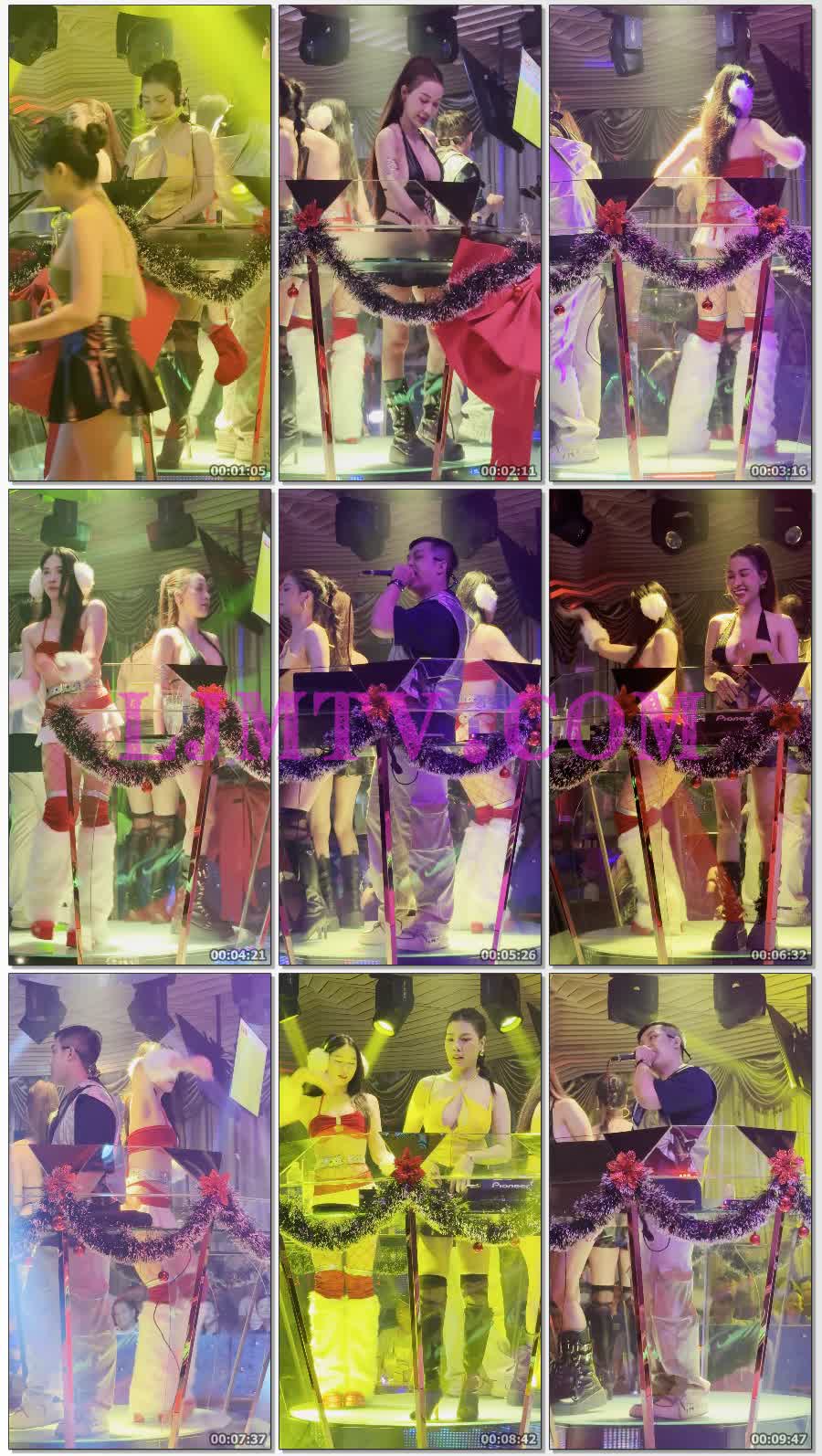 红色圣诞款式的比基尼红色大网眼渔网袜可爱舞女-4K视频