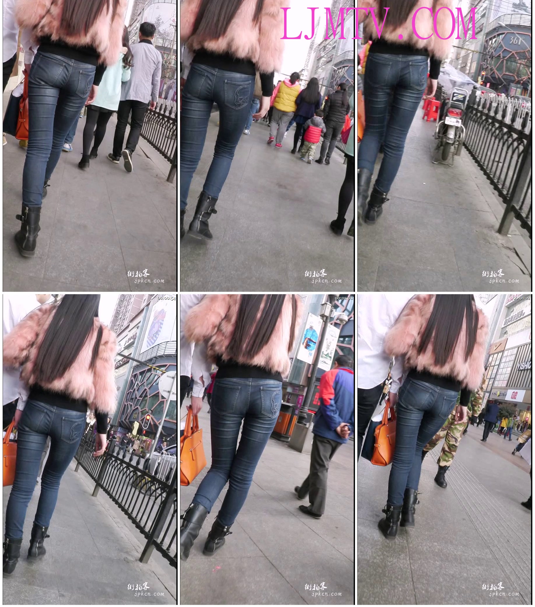 街拍客精选紧身裤热裤全集视频901-1000-极品紧牛大长腿少女，走路时候翘臀一直在扭！