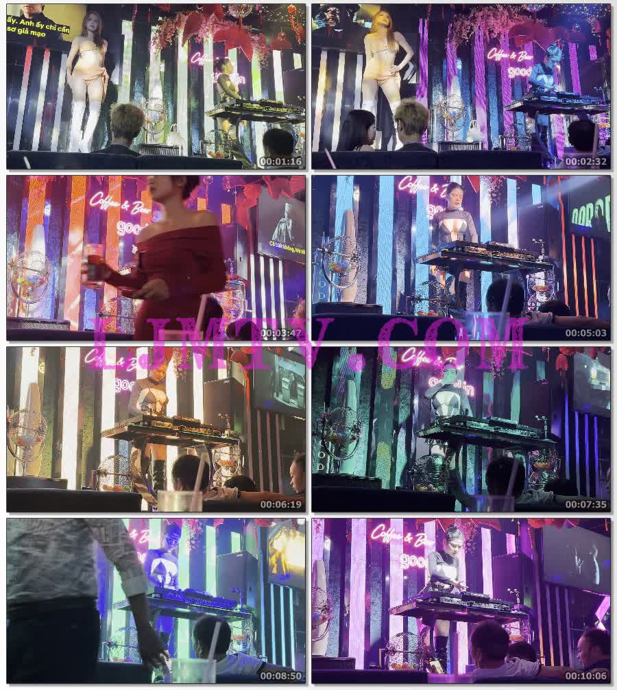 小酒吧只有一个比基尼女dj和两个比基尼白靴伴舞-4K视频