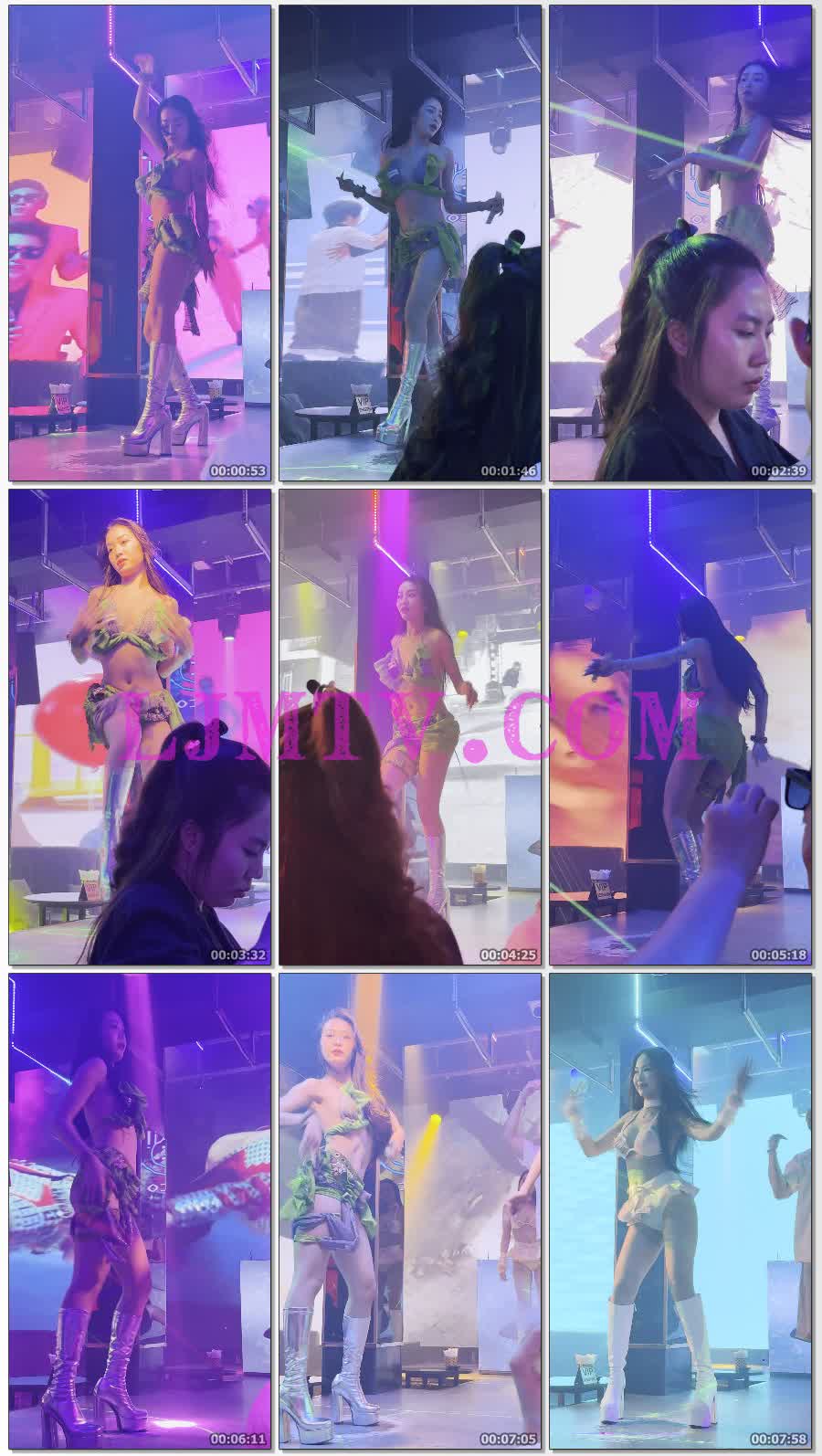 舞台上青春靓丽的银色皮靴劲歌热舞女孩-4K视频