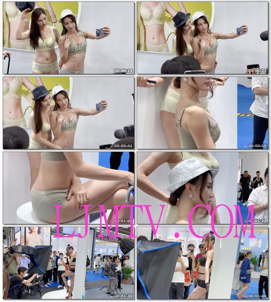 深圳SIUF内衣展歌彩妮灰绿色蕾丝文胸内裤的两位模特-1