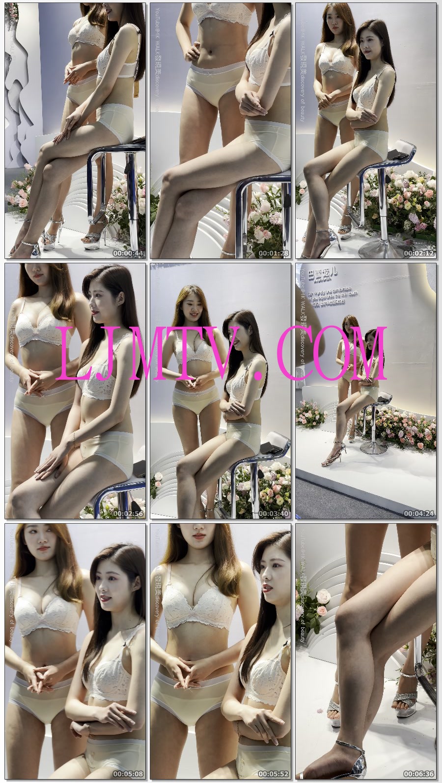 2023深圳SIUF内衣展手拿展示牌的两位蕾丝文胸半透视三角裤高跟鞋模特-7