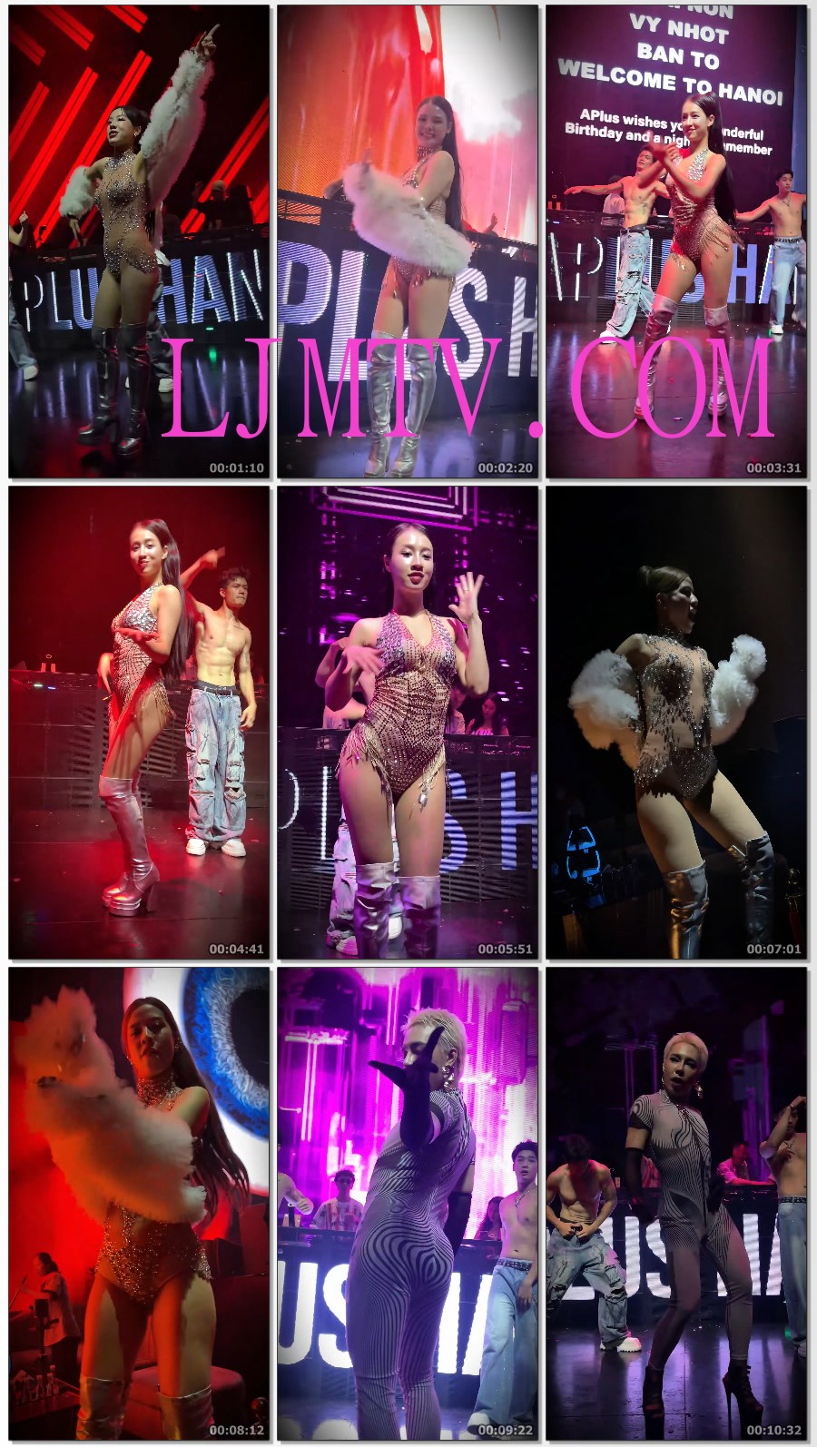 闪钻点缀的连体演出服的网袜过膝银色皮靴中分舞娘