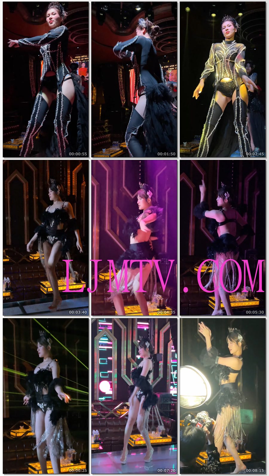 黑色毛绒吊带连体内衣的光腿在灯光下热舞的美女