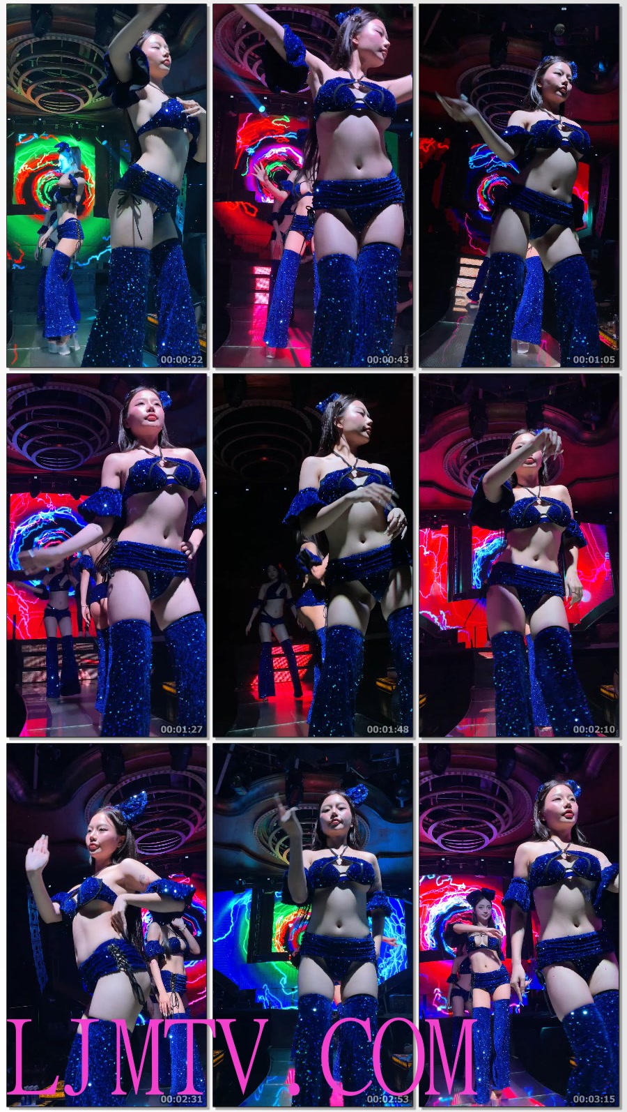 深蓝色闪钻奶罩灯芯绒超短裙露出内裤的两位热舞靓女