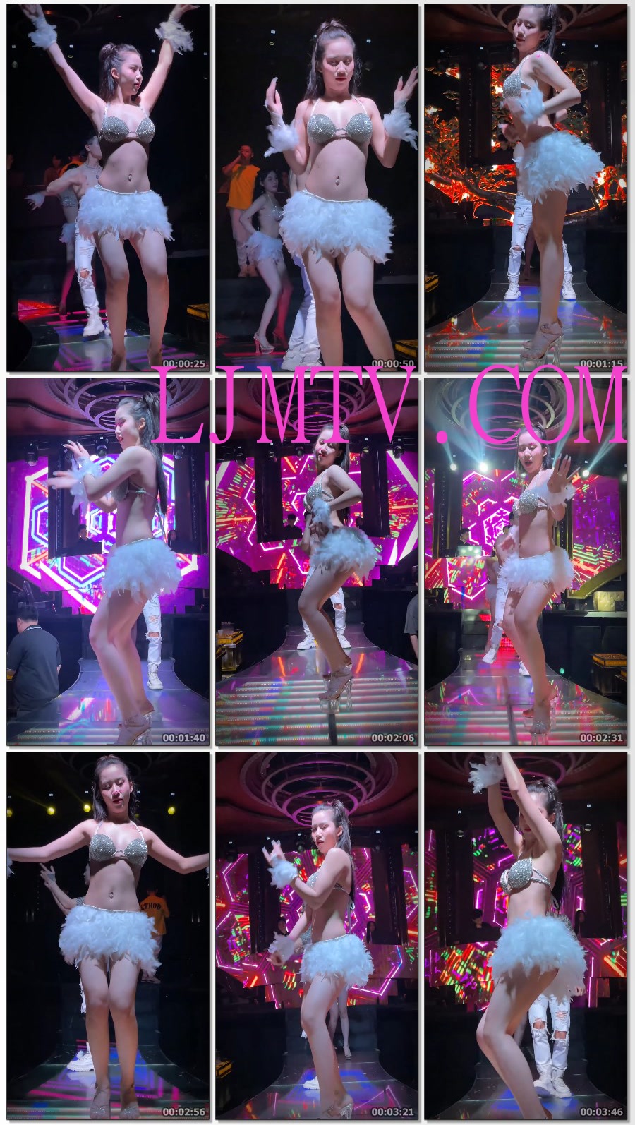 马尾辫气质美女满钻奶罩白色羽毛短裙光腿诱惑