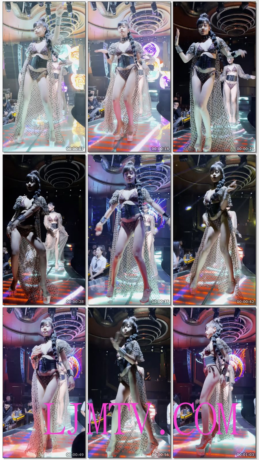 黑色束腰黑色项圈的年轻女孩LV款式绑带比基尼修长美腿骚舞