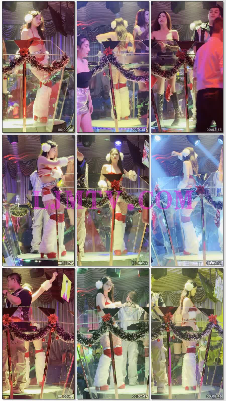 舞台热舞的圣诞主题cosplay红色大网眼网袜妹子-4K视频