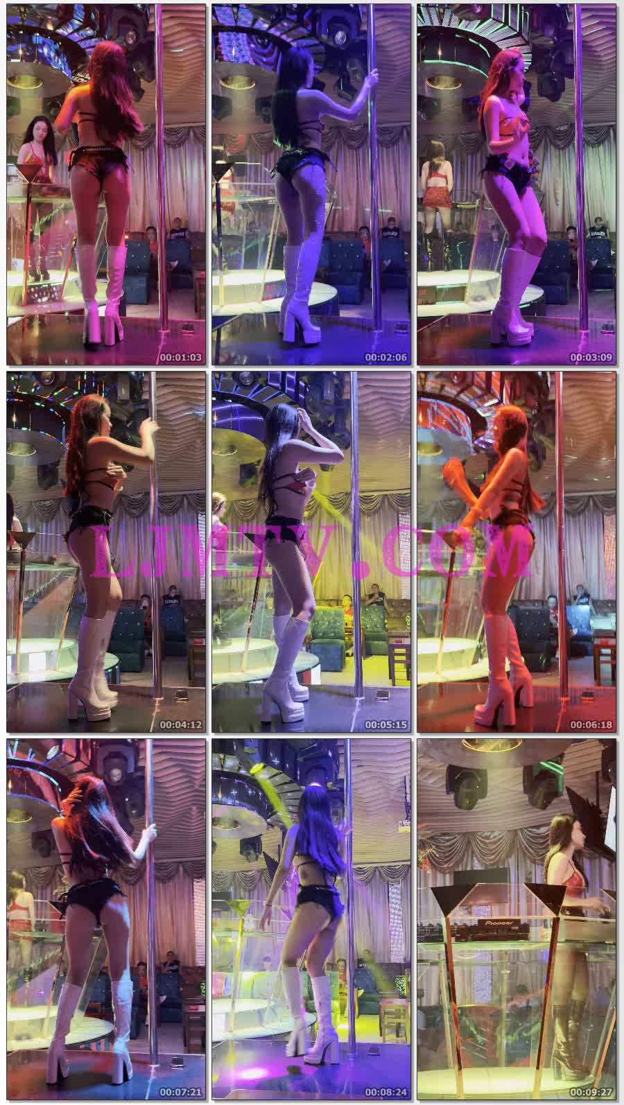 大红叉叉裹胸黑色牛仔热裤的白皮靴钢管舞女郎-4K视频