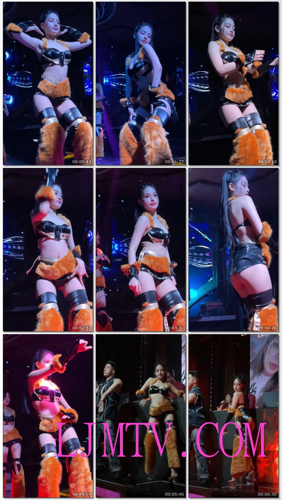 黑色漆皮裹胸三角裤的毛绒裤腿热舞马尾辫小妹