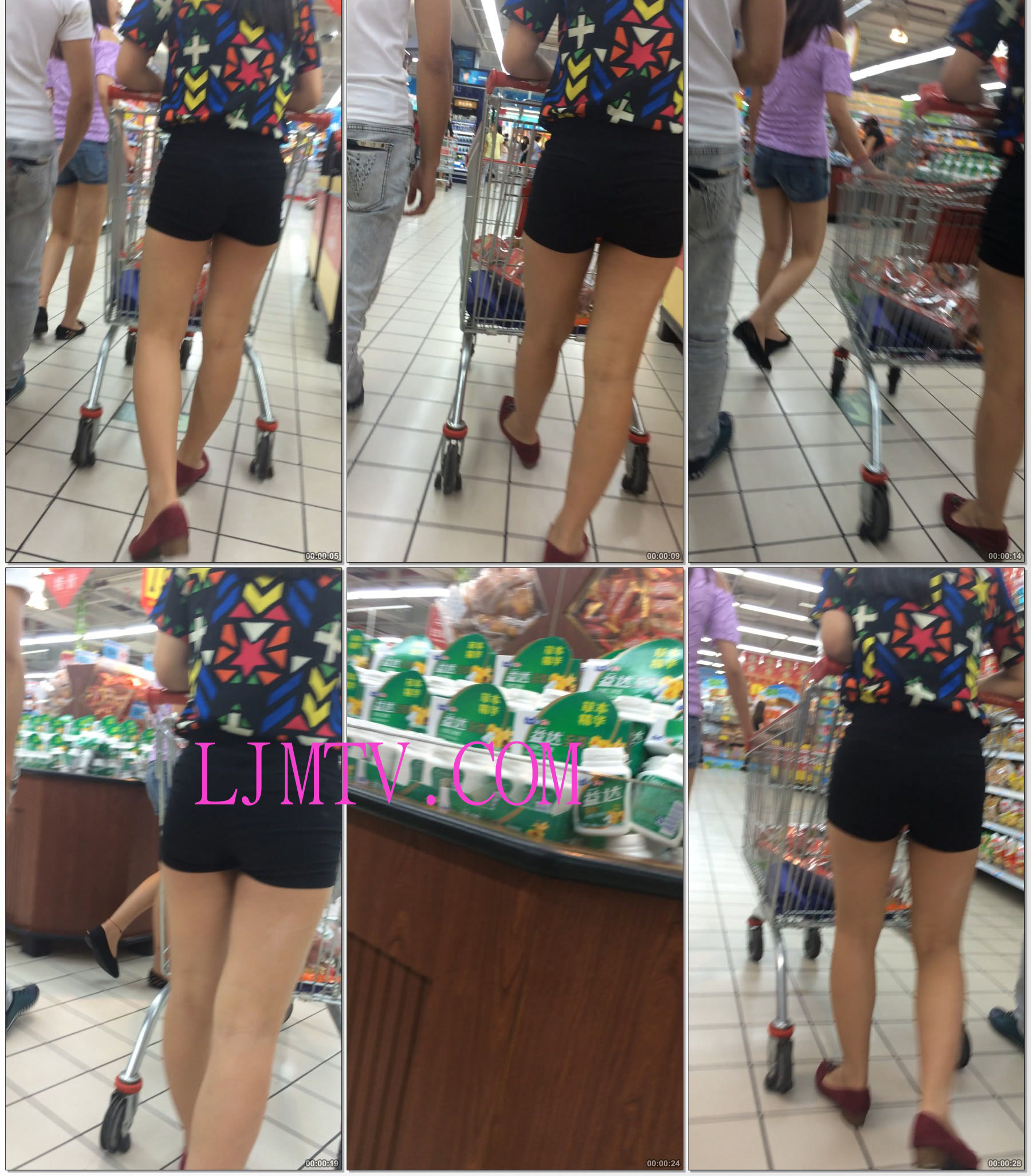 小龙大师精品街拍系列合集-超市黑色热裤少妇