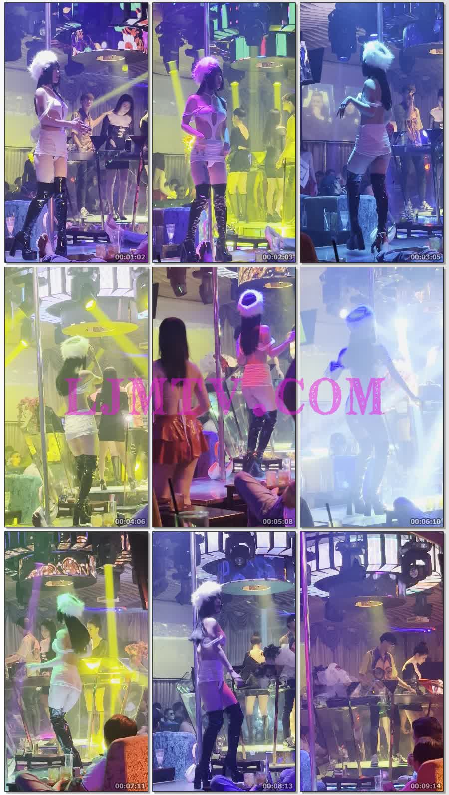 头戴毛绒帽子白色镂空情趣领舞服的腿部纹身黑色过膝长靴领舞-4K视频