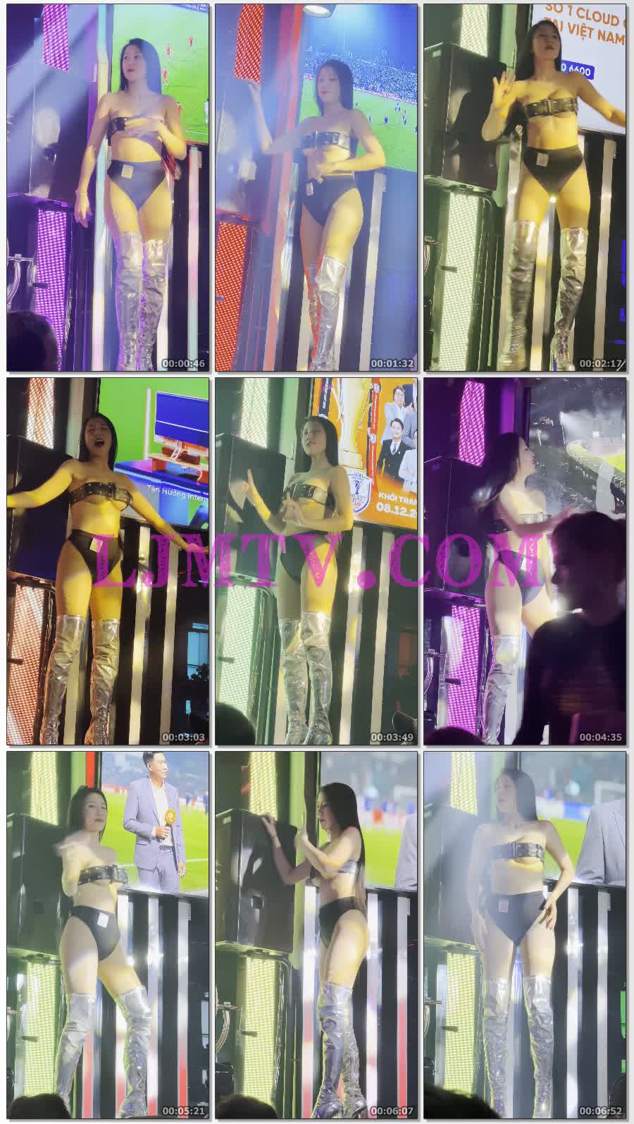 气质黑发美女排扣裹胸黑色高腰裤银色过膝靴热辣舞蹈-4K视频