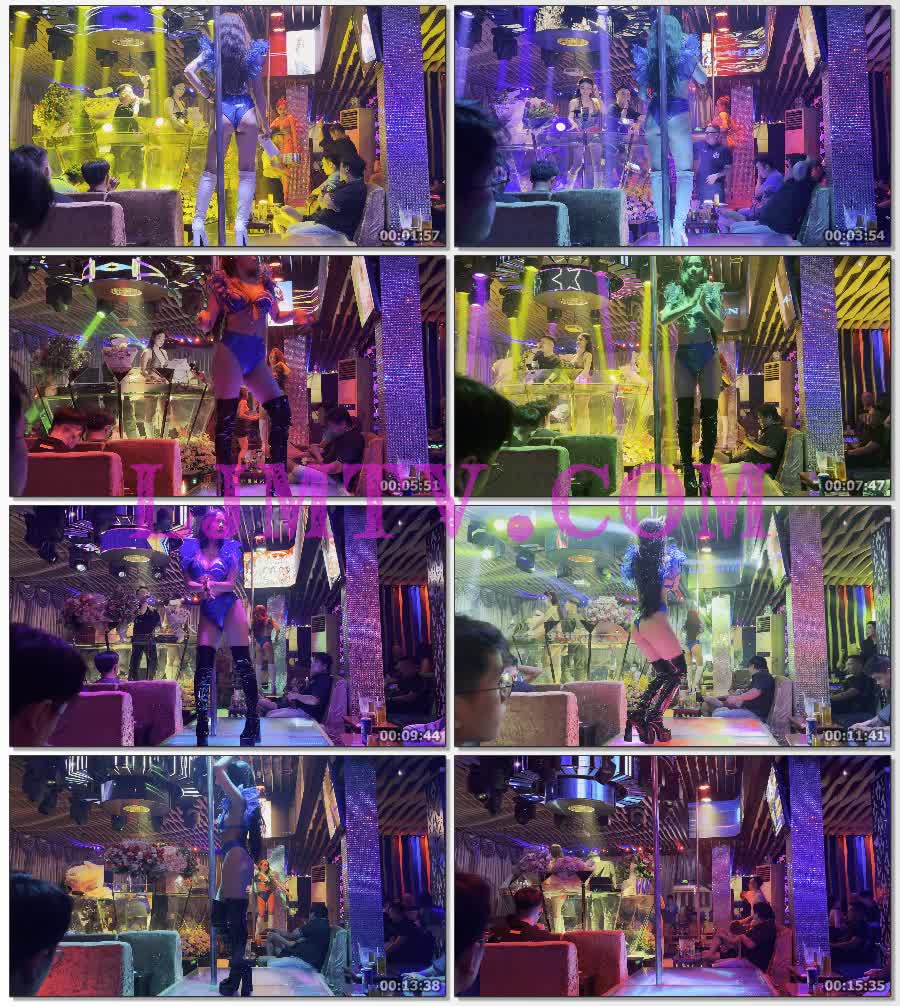 蓝色闪钻比基尼演出服的高腰裤过膝黑色漆皮靴辣妹热舞-4K视频
