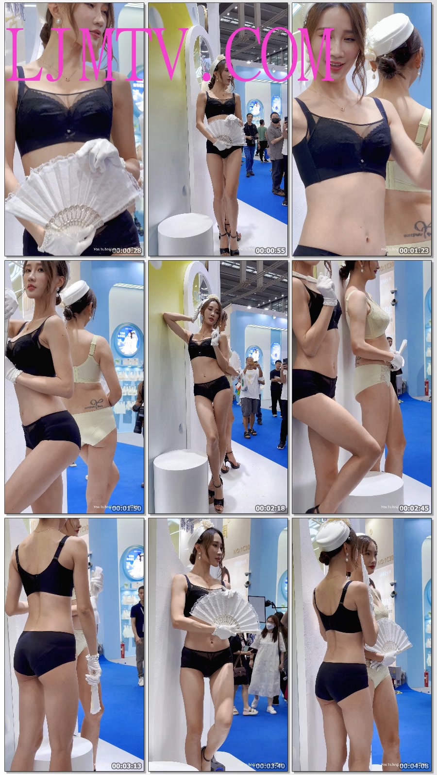 深圳内衣展歌彩妮黑色蕾丝文胸内裤的白手套女孩