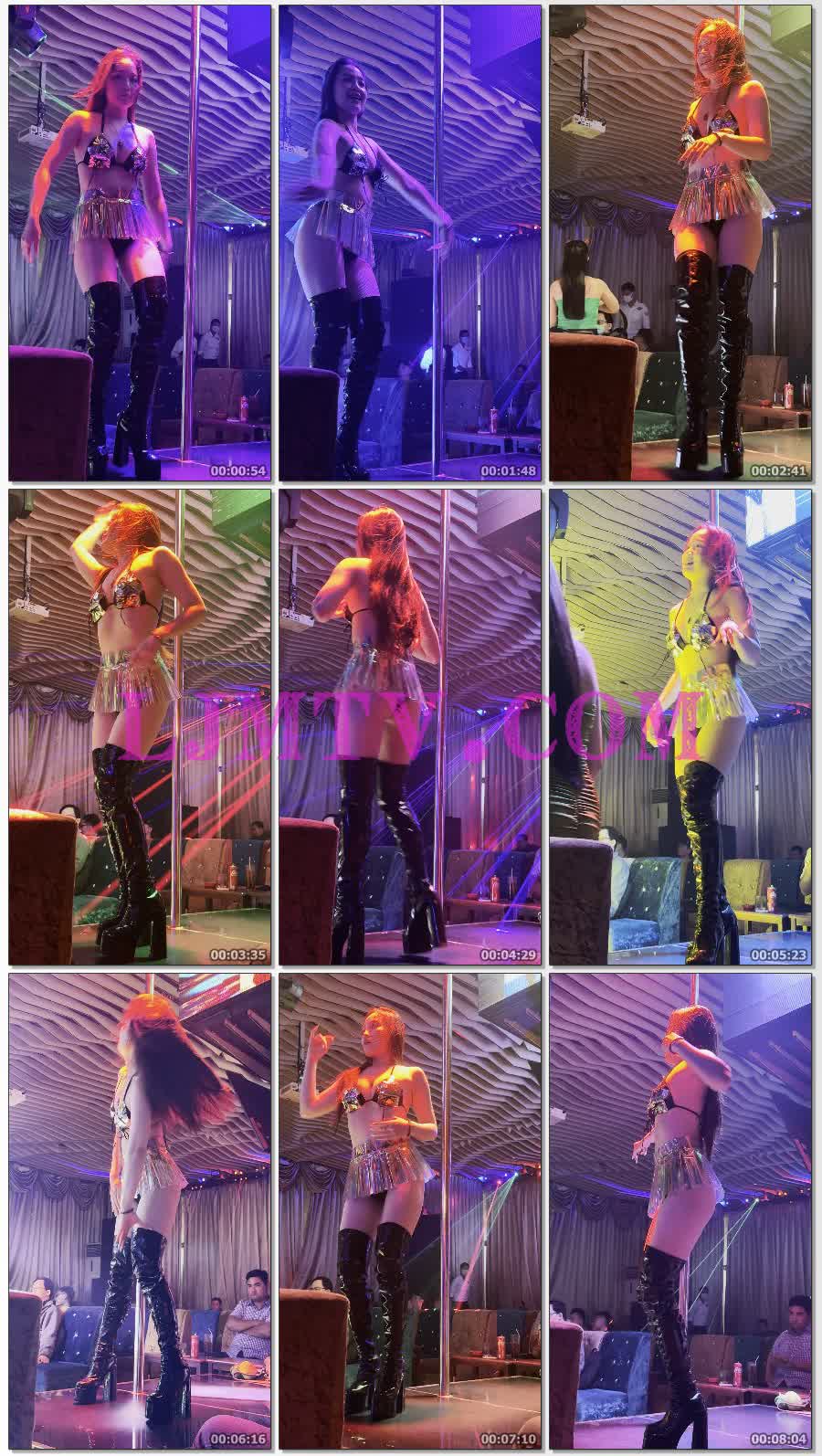 透明超短裙的奶罩网袜过膝黑皮靴钢管舞女-4K视频