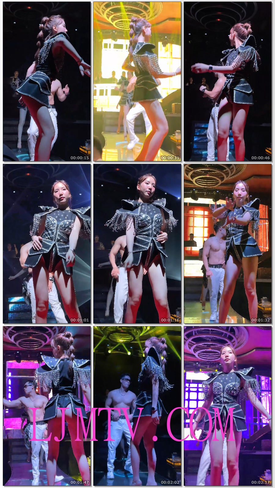 黑色披肩露出闪钻三角裤的光腿水晶高跟鞋黄发小美女