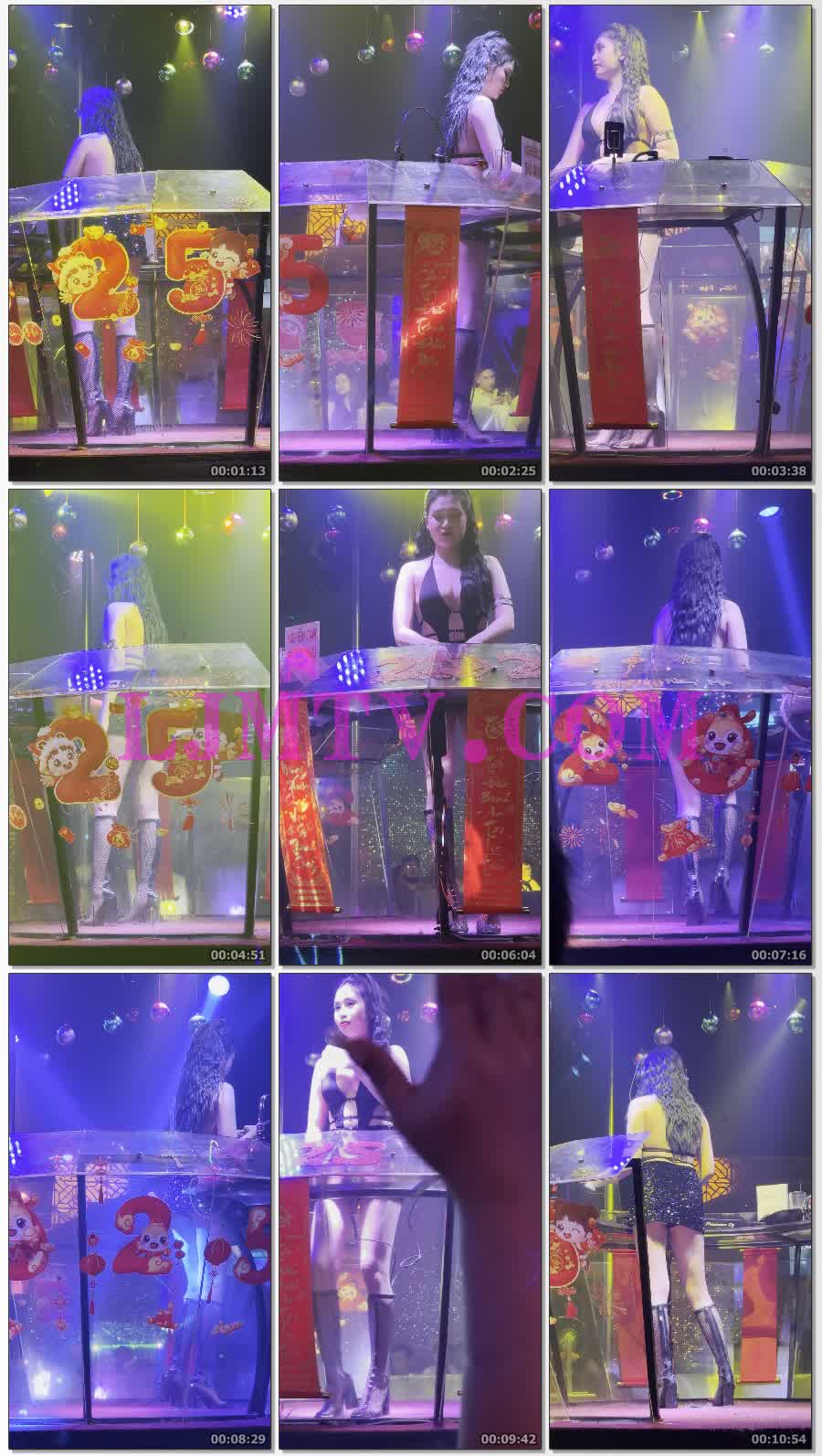 网格长靴的绑带晚露胸晚礼服卷发红唇女dj-4K视频