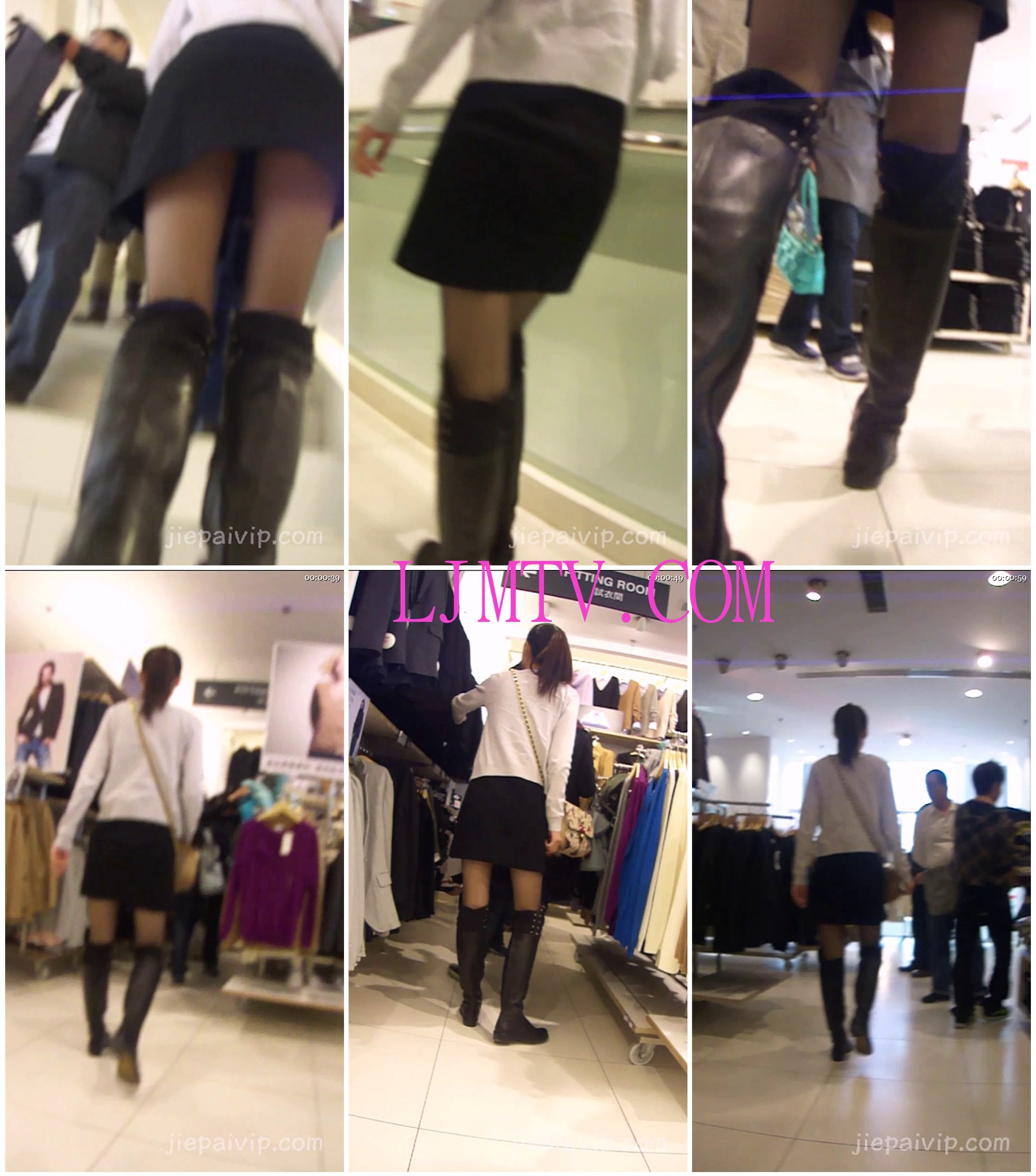 街拍VIP经典CD精选系列11季1-3-黑丝黑靴的气质MM被抄底2