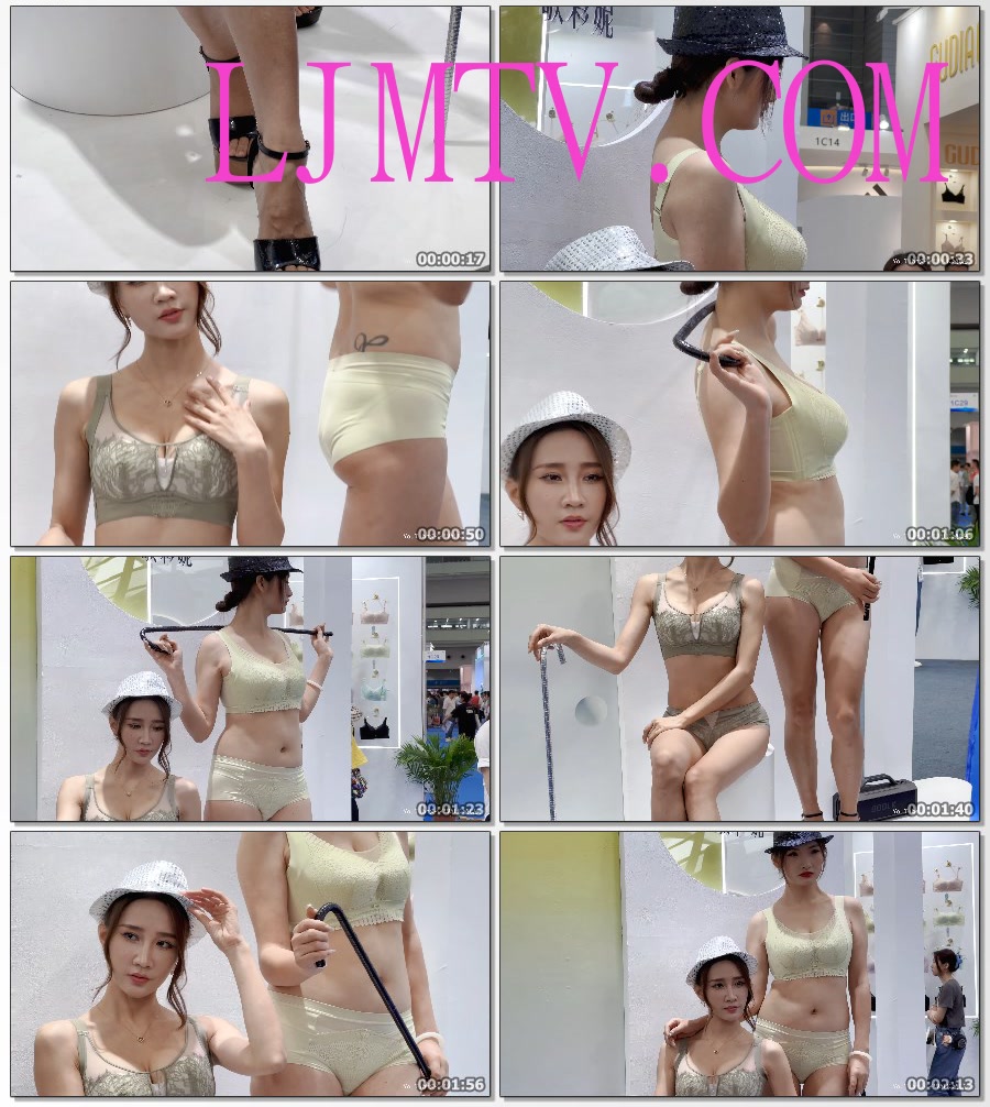 深圳SIUF内衣展歌彩妮灰绿色蕾丝文胸内裤的两位模特-2