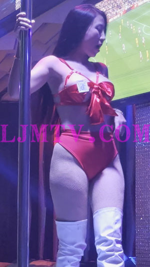 红色绑带比基尼的高腰裤网袜白色过膝靴的女dancer-4K视频