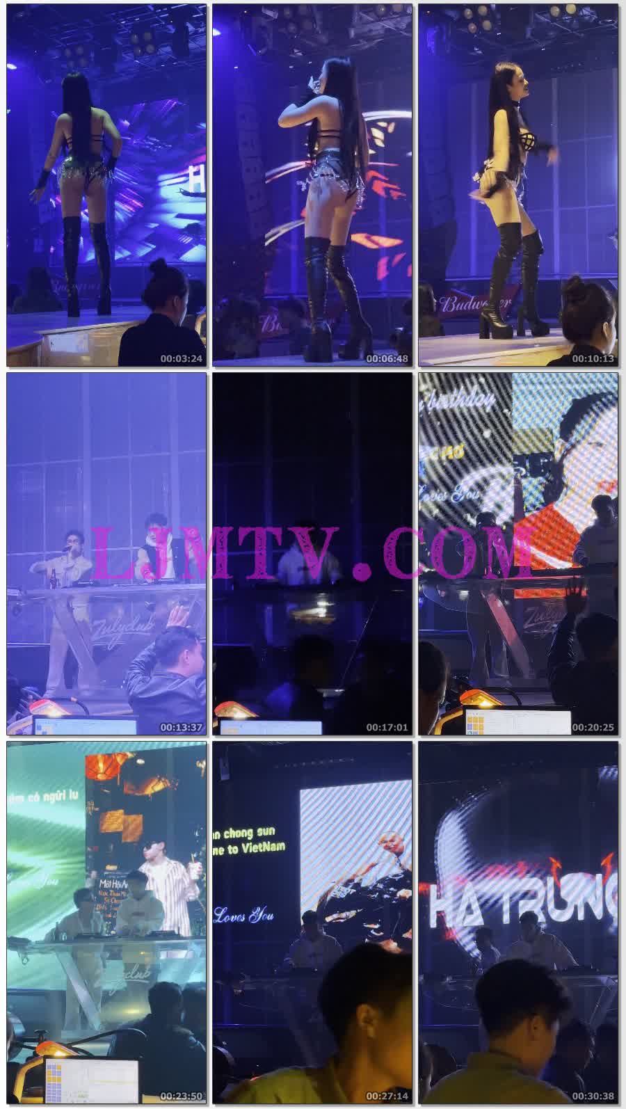 条纹比基尼演出服的黑色超长过膝皮靴舞蹈女郎-4K视频