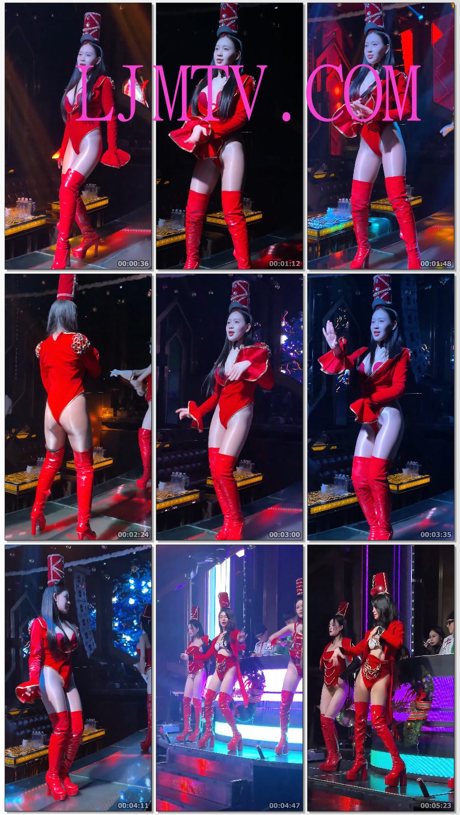 穿着红色礼服的露沟奶罩油光丝袜长筒红靴几个舞女