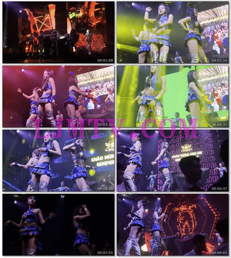 舞台上穿的跟cosplay一样的蓝色战斗服银色过膝皮靴几个气氛组-4K视频