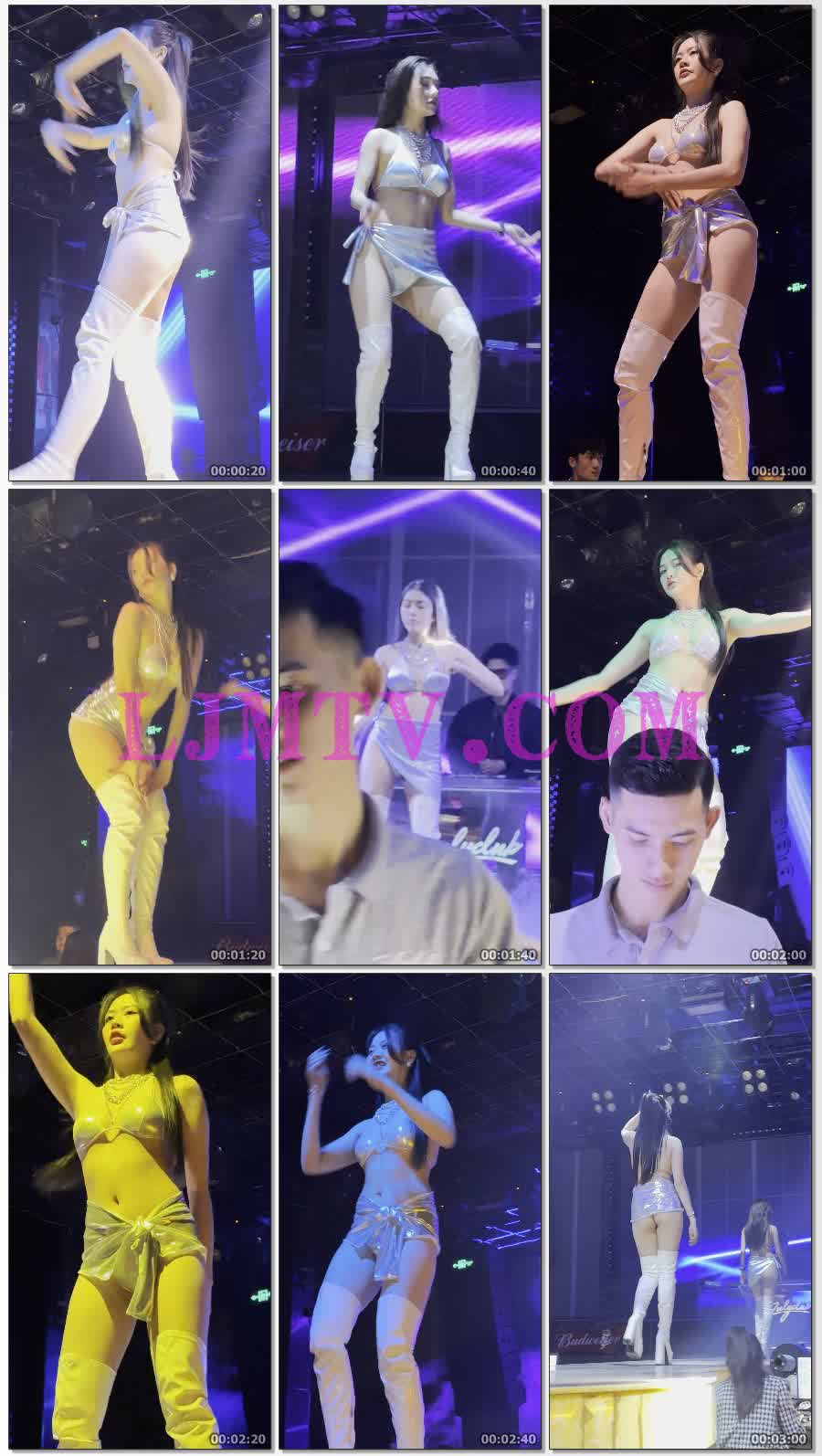 修长美腿乳白防水台过膝长靴的漆皮反光比基尼露出内裤辣妹-4K视频