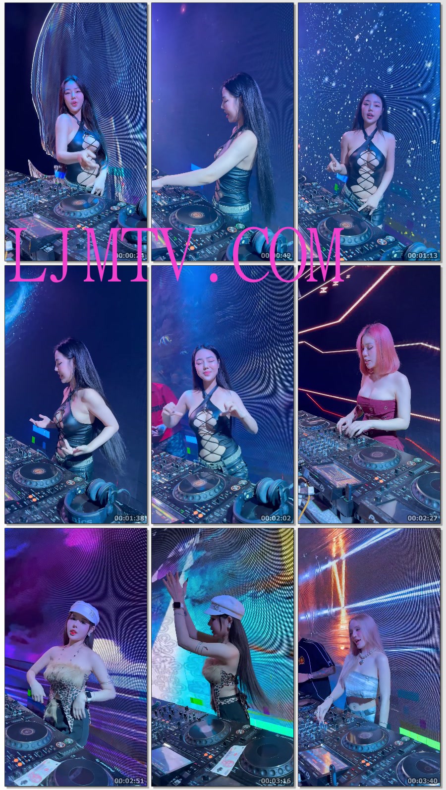 黑色漆皮绑带露出事业线的的红唇女dj