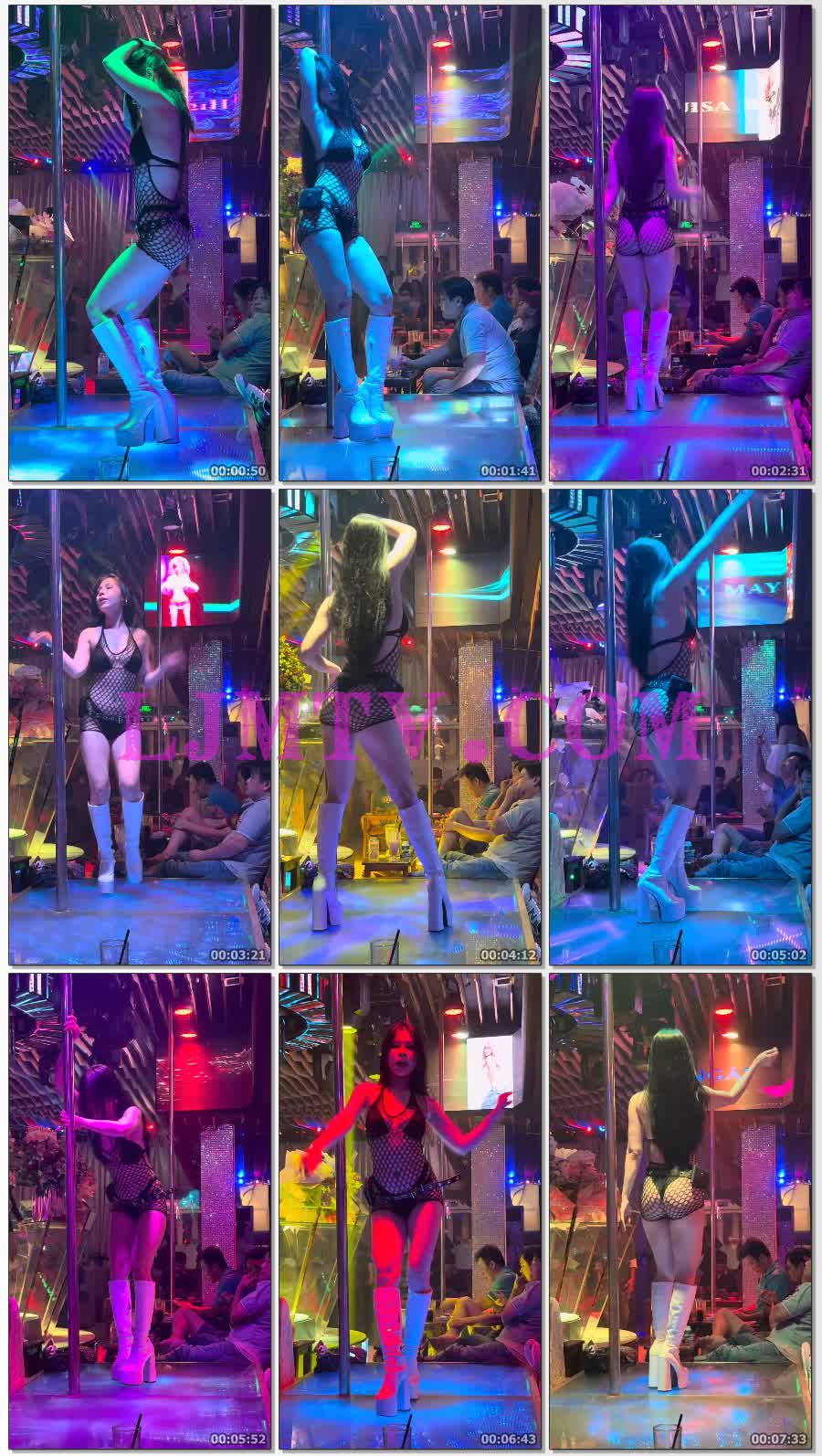 黑色比基尼外穿着黑色大网眼情趣衫的白靴舞女-2K视频