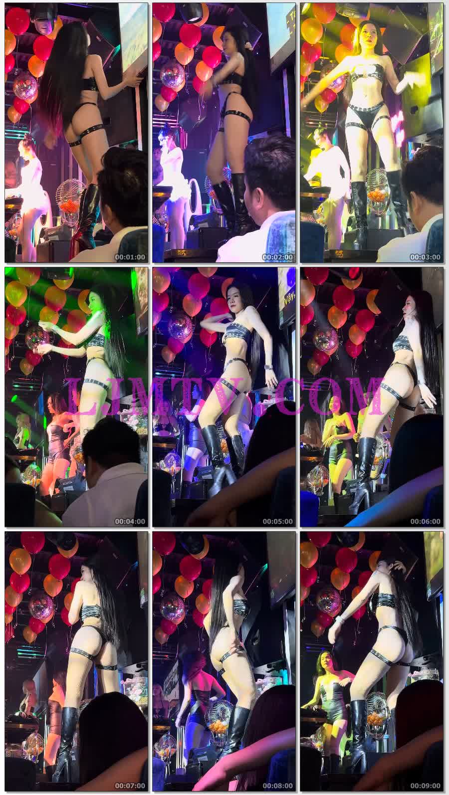 低角度拍摄漆皮铆钉裹胸排扣三角裤的黑皮靴好身材辣女-4K视频