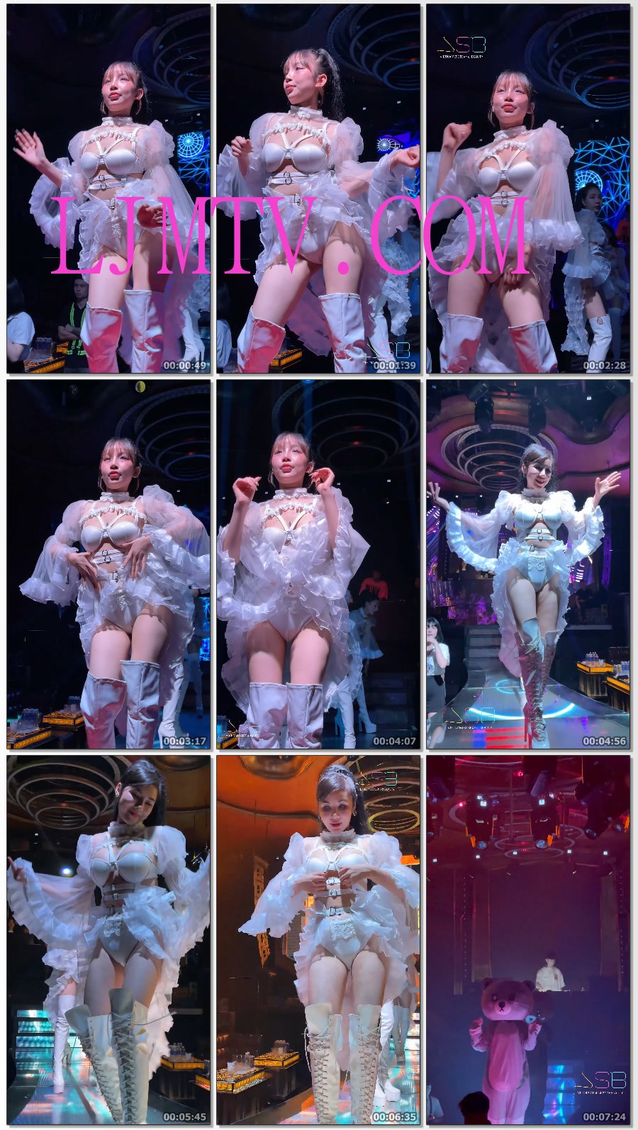 白色绑带文胸的白纱裙子蕾丝白内长筒白靴女孩