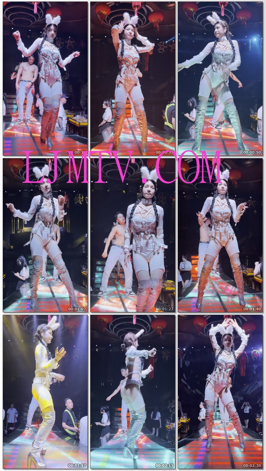白色环扣绑带的白色漆皮裹胸三角裤的夜店领舞演出服热辣表演