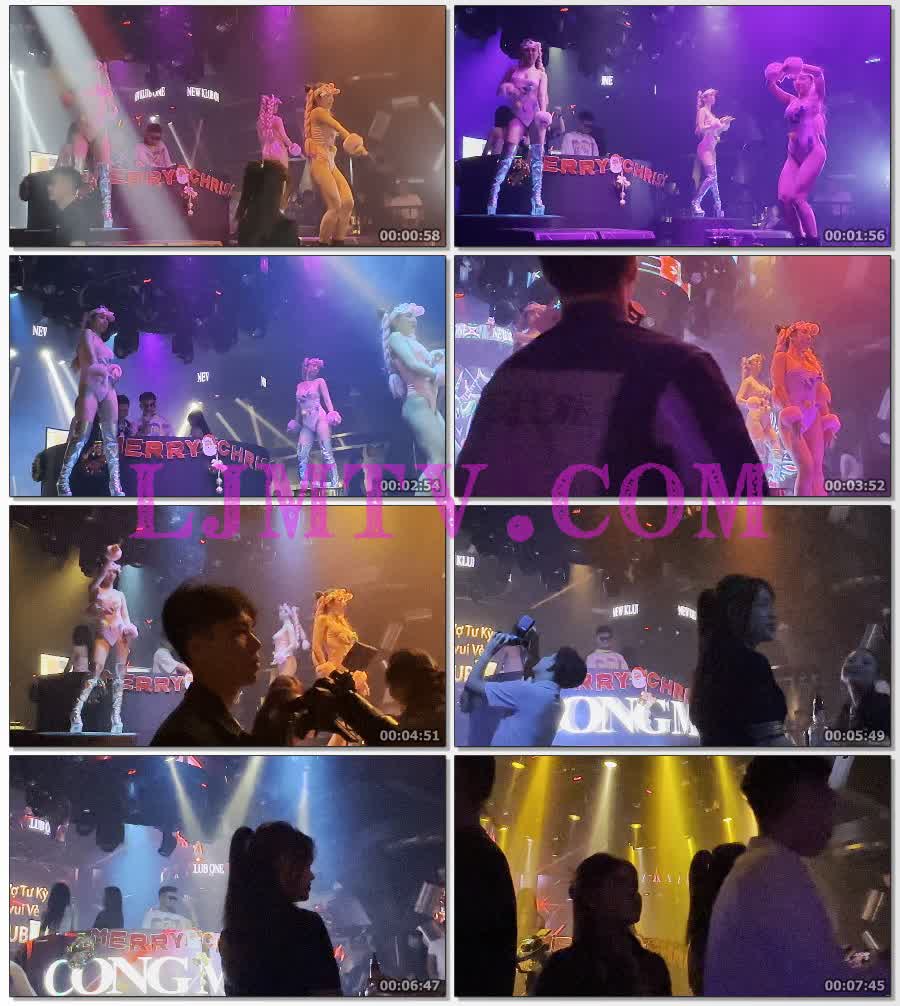 夜店里昏暗灯光下几个穿着高叉泳装的辣妹激情舞蹈-4K视频